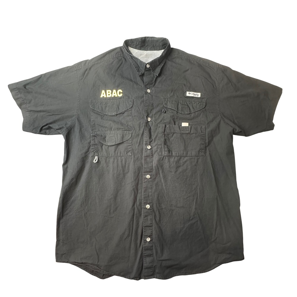 Columbia Fishing Shirt Mens Medium Black PFG Bahama II Short Sleeve ABAC Graphic
